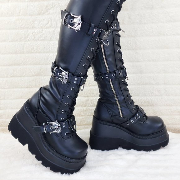 Brand New Shaker 420 Thigh High Platform Goth Punk Rocker Boots Stretch Leather - Picture 11 of 15